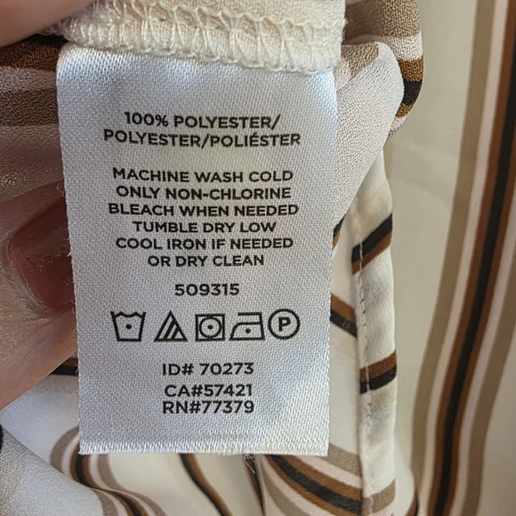 Ann Taylor Factory White and Brown Striped Casual Button Down Shirt LP - Picture 7 of 8